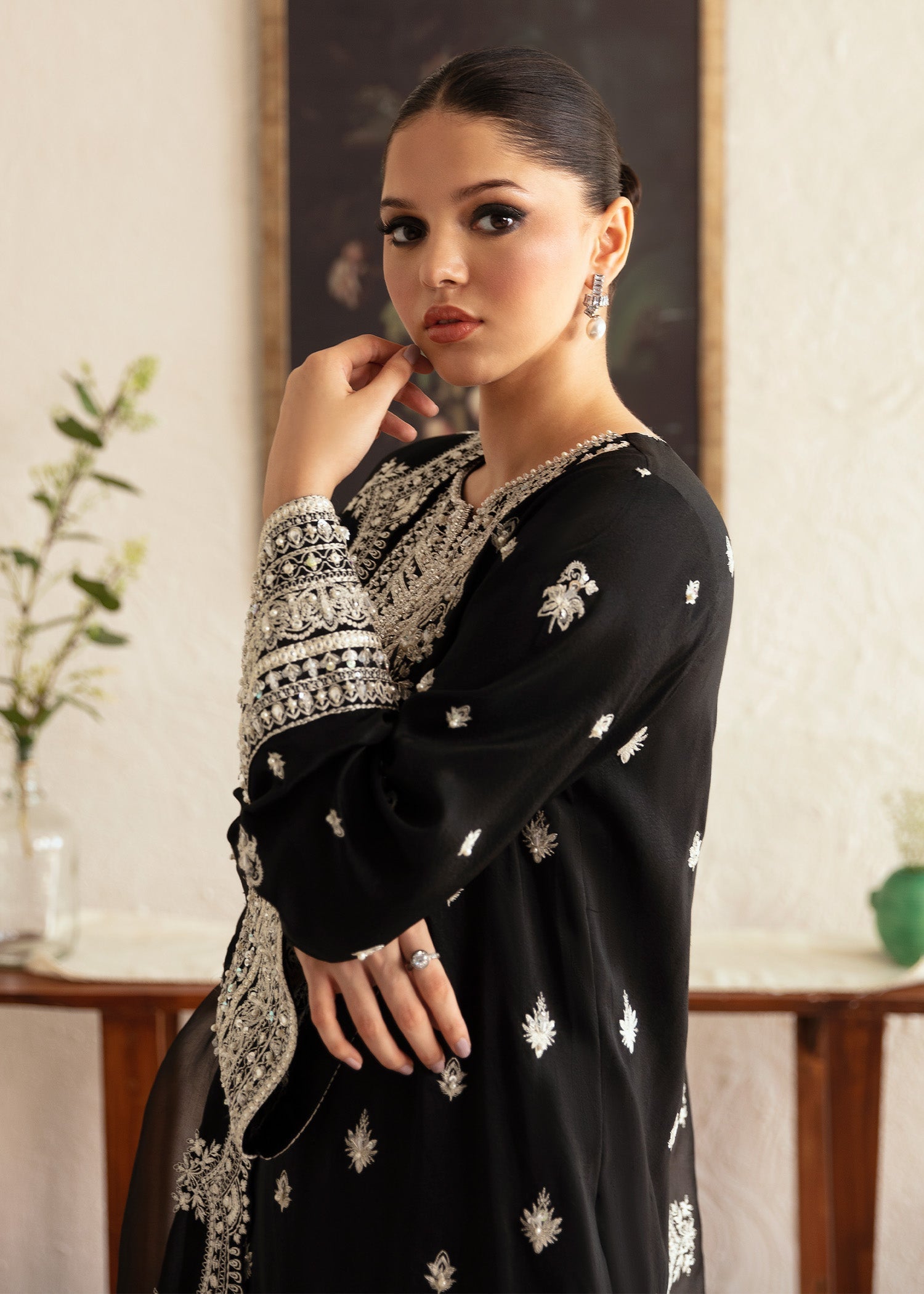 Kanwal Malik Black shirt with shalwar for Luxury Wedding wear - Pakistani Designer Wear for Women in UK | Kifat