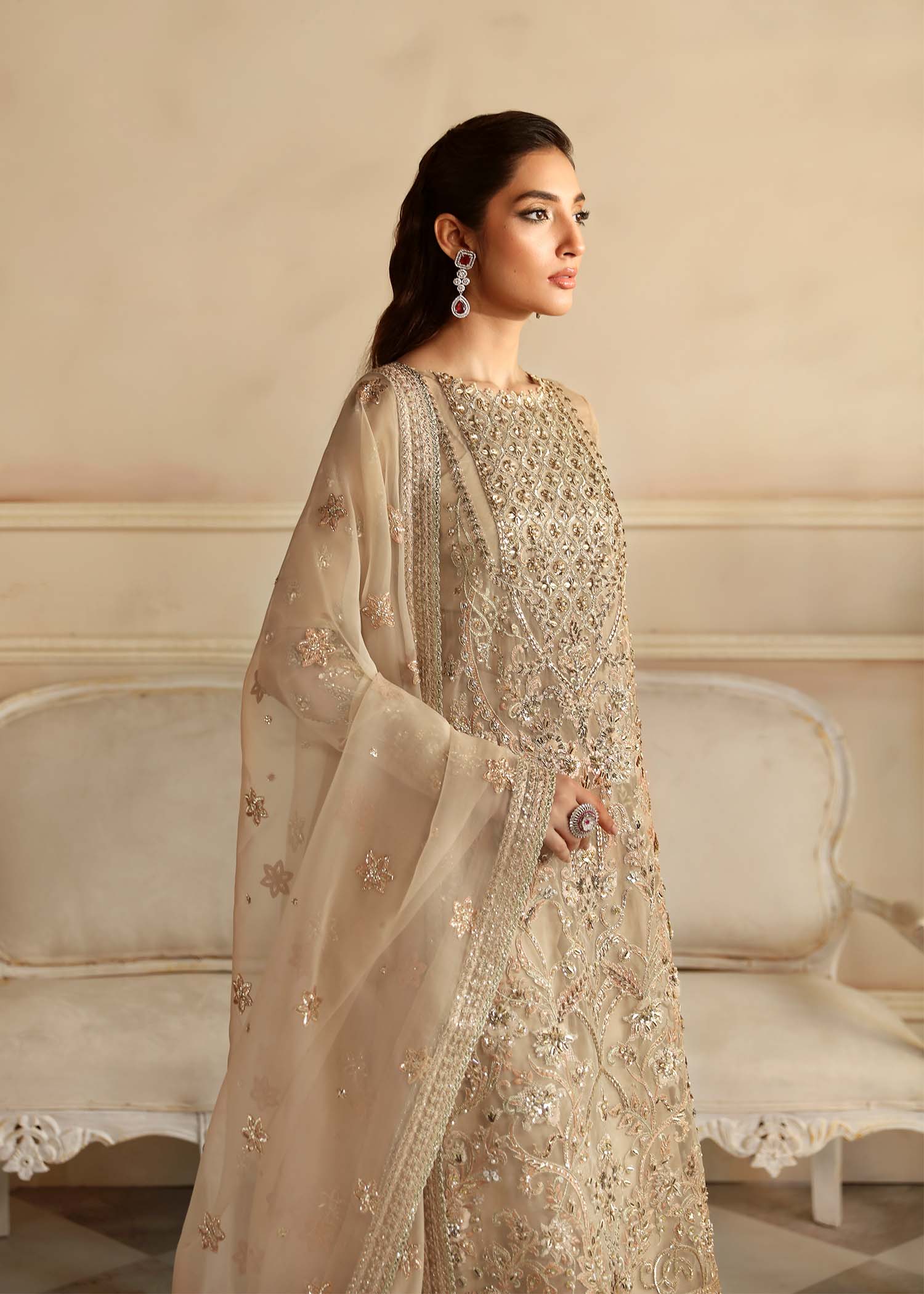 Women Wearing Nacar Light Brown Long Shirt For Formals Events - Pakistani Designer Wear For Women In UK | Kifat