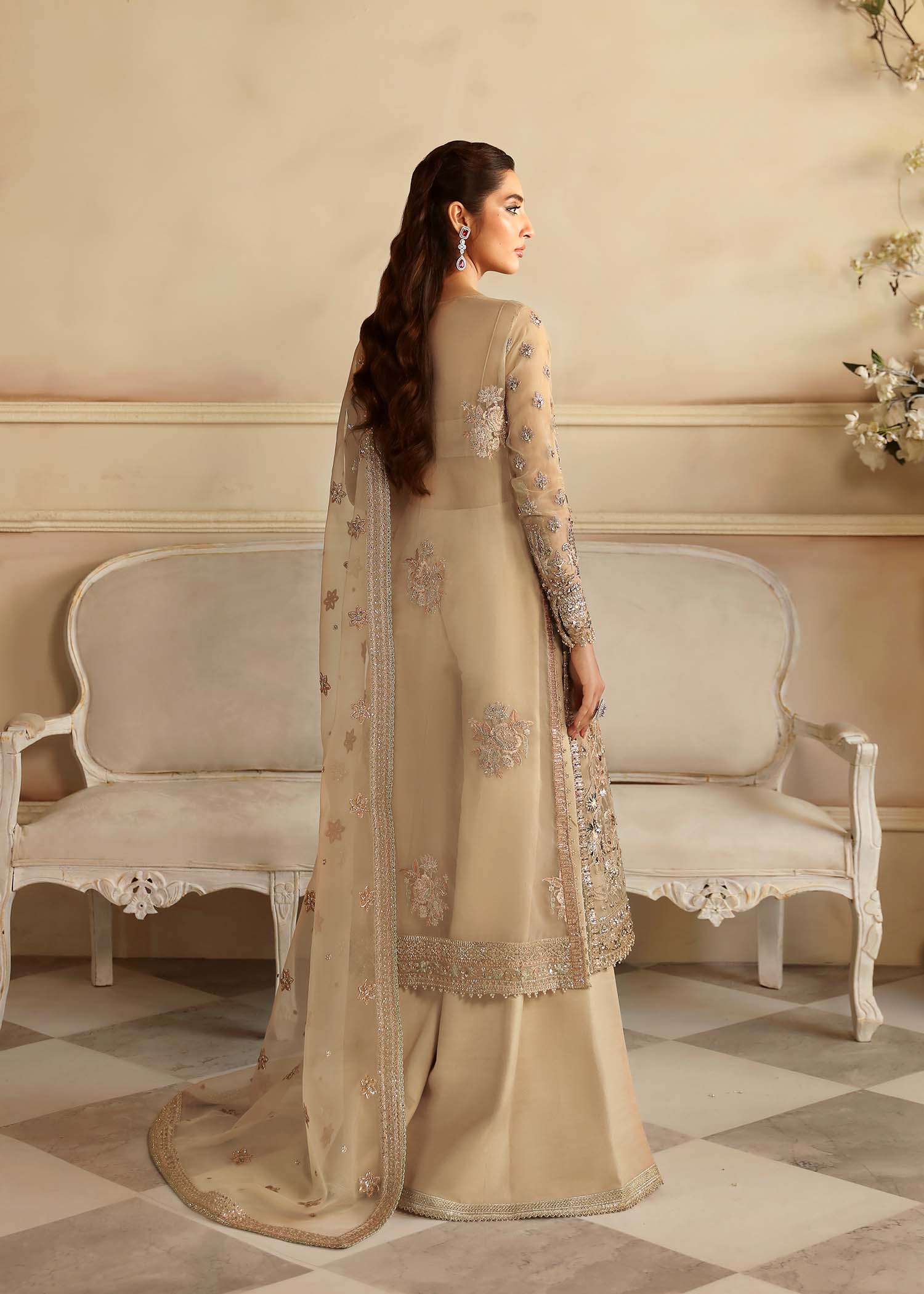 Women Wearing Nacar Light Brown Long Shirt For Formals Events - Pakistani Designer Wear For Women In UK | Kifat