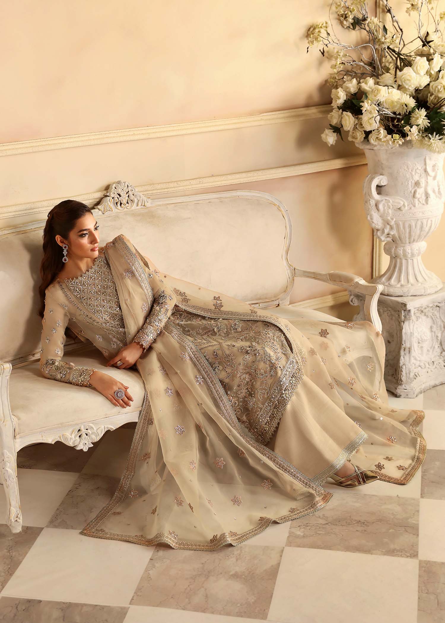 Light Brown Color Formals Dress In Organza