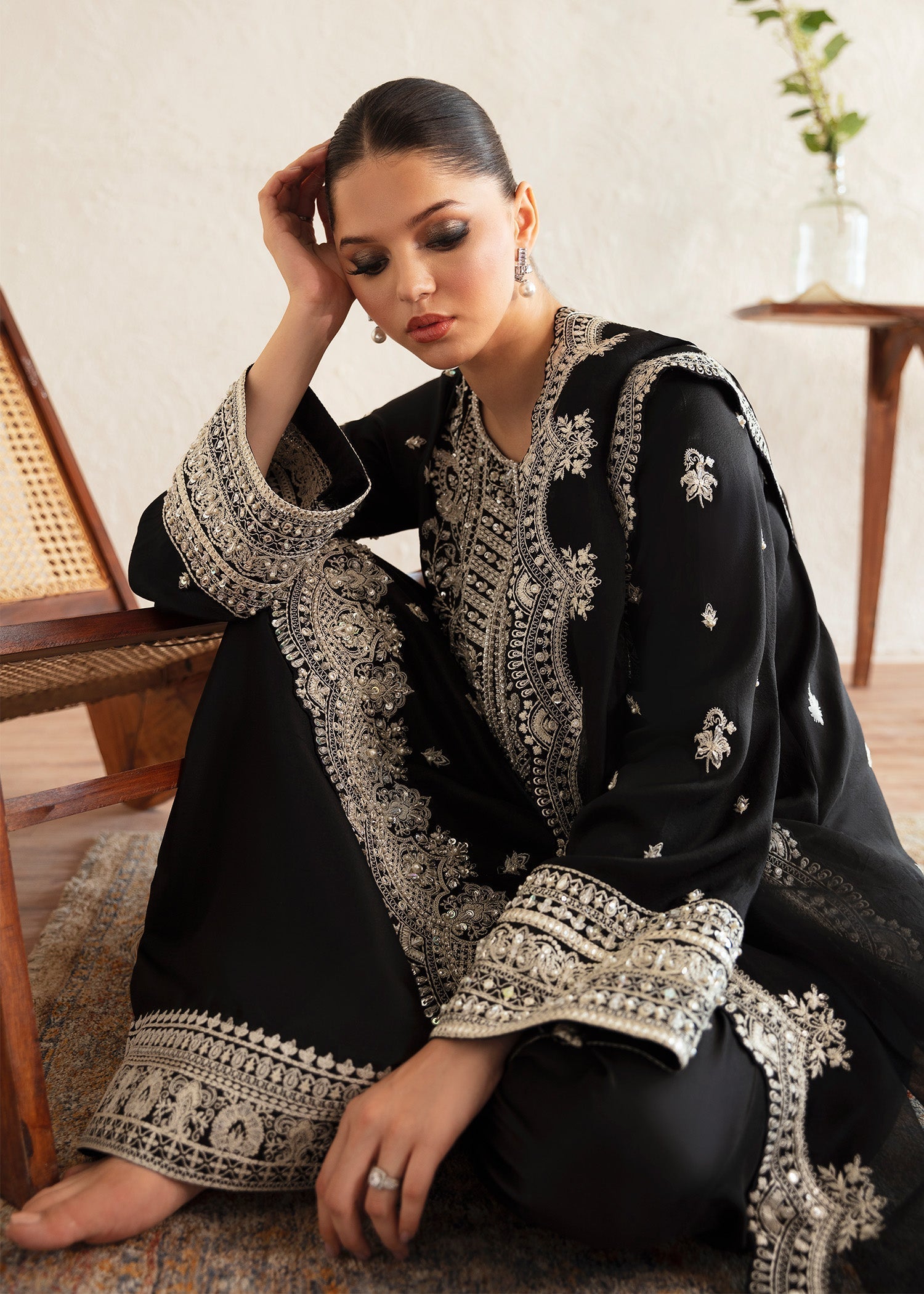 Kanwal Malik Black shirt with shalwar for Luxury Wedding wear - Pakistani Designer Wear for Women in UK | Kifat