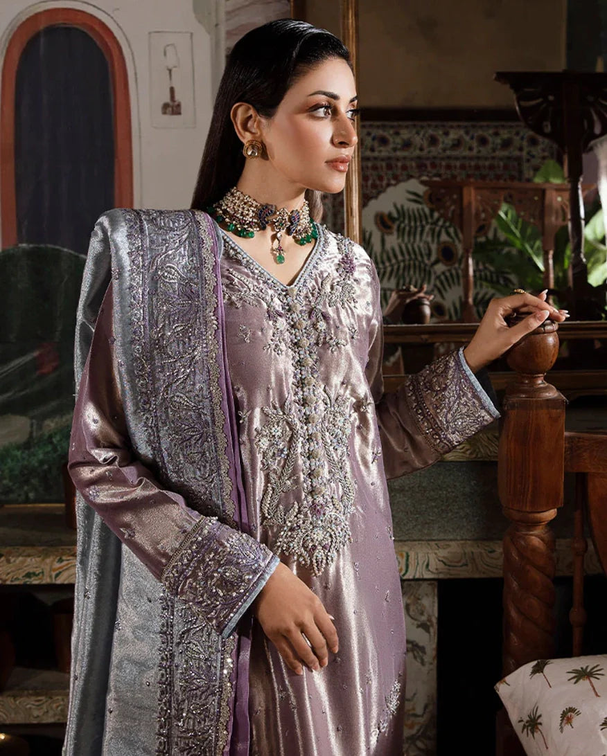 Women Wearing Mehza Purple Silver Long Shirt for Formal Events - Pakistani Designer Wear for Women in UK | Kifat