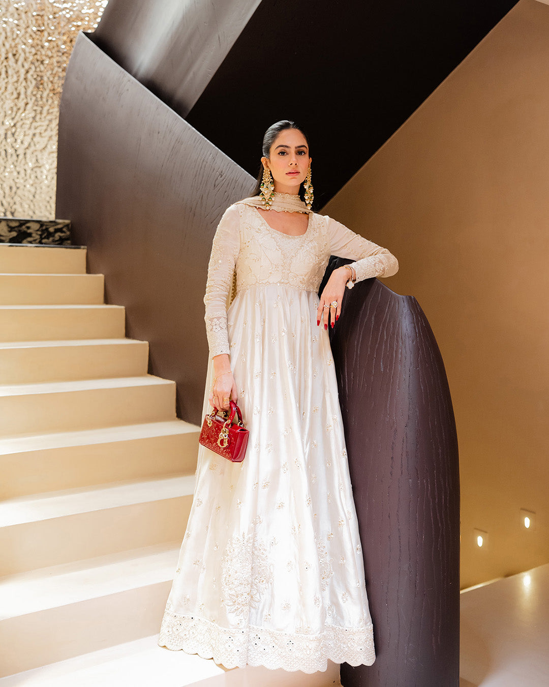 Model Wearing Faiza Saqlain Catia Off White Pishwas for wedding wear - Pakistani Designer Wear for Women in UK | Kifat
