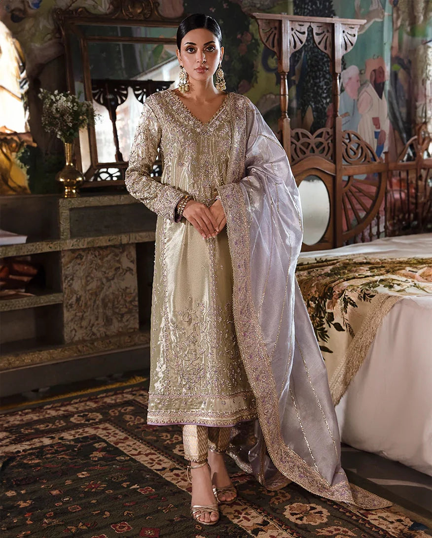 Women Wearing Zyva Mint Green Silver Long Shirt for Festive Events - Pakistani Designer Wear for Women in UK | Kifat