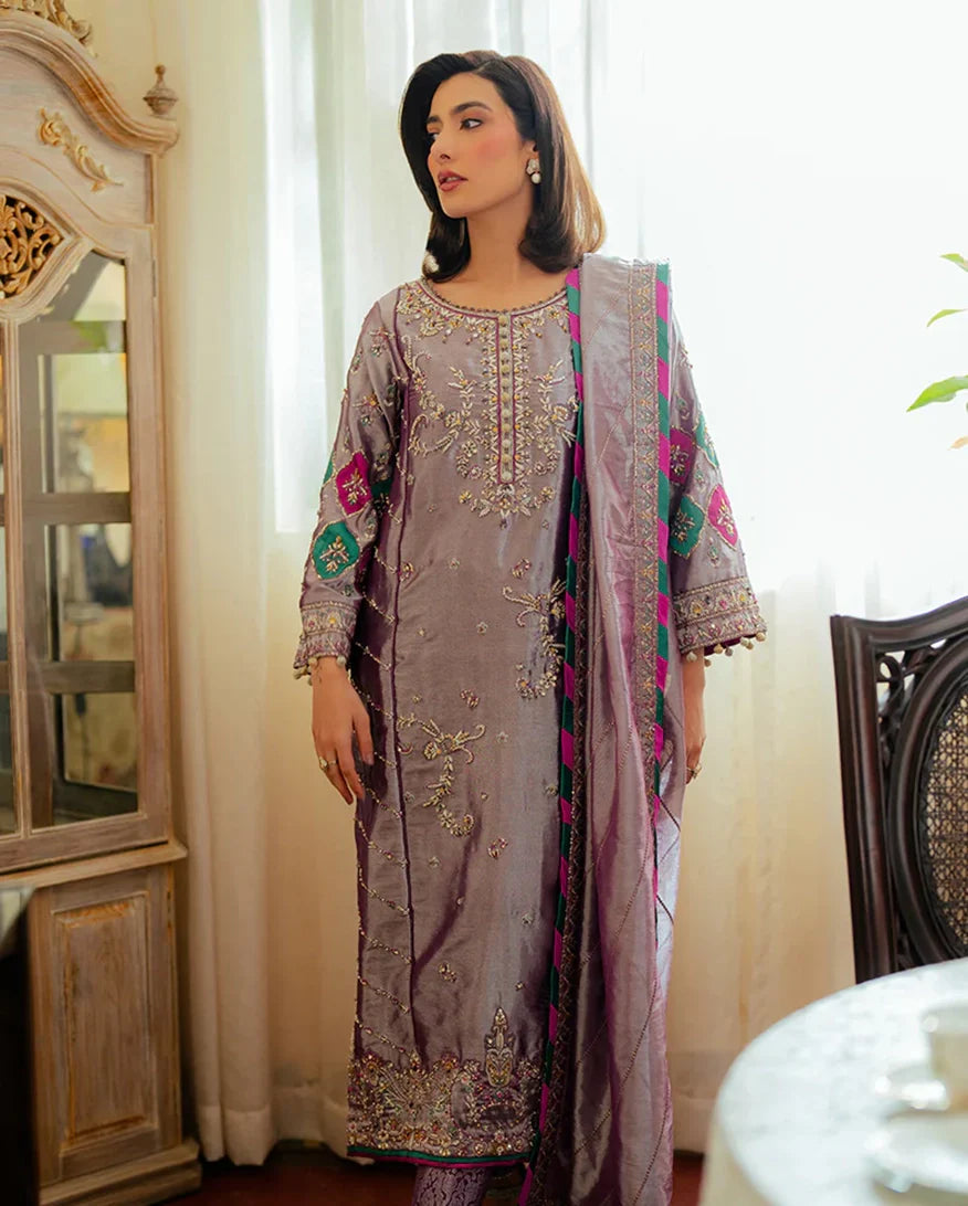 Women Wearing Aaidah Lavender Long Shirt for Formal Events - Pakistani Designer Wear for Women in UK | Kifat