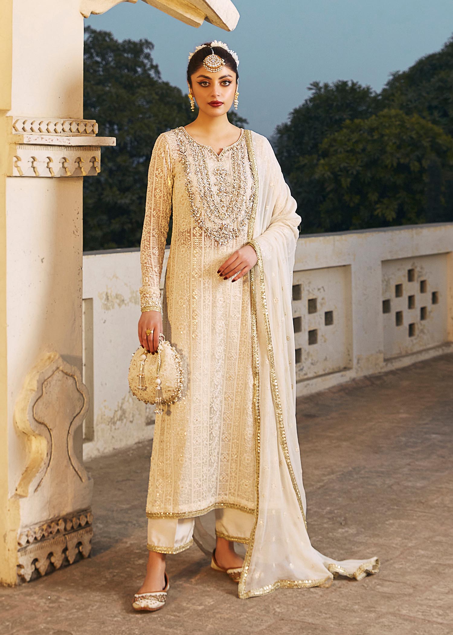 Kanwal Malik White Long Shirt with trouser for Luxury Wedding wear - Pakistani Designer Wear for Women in UK | Kifat