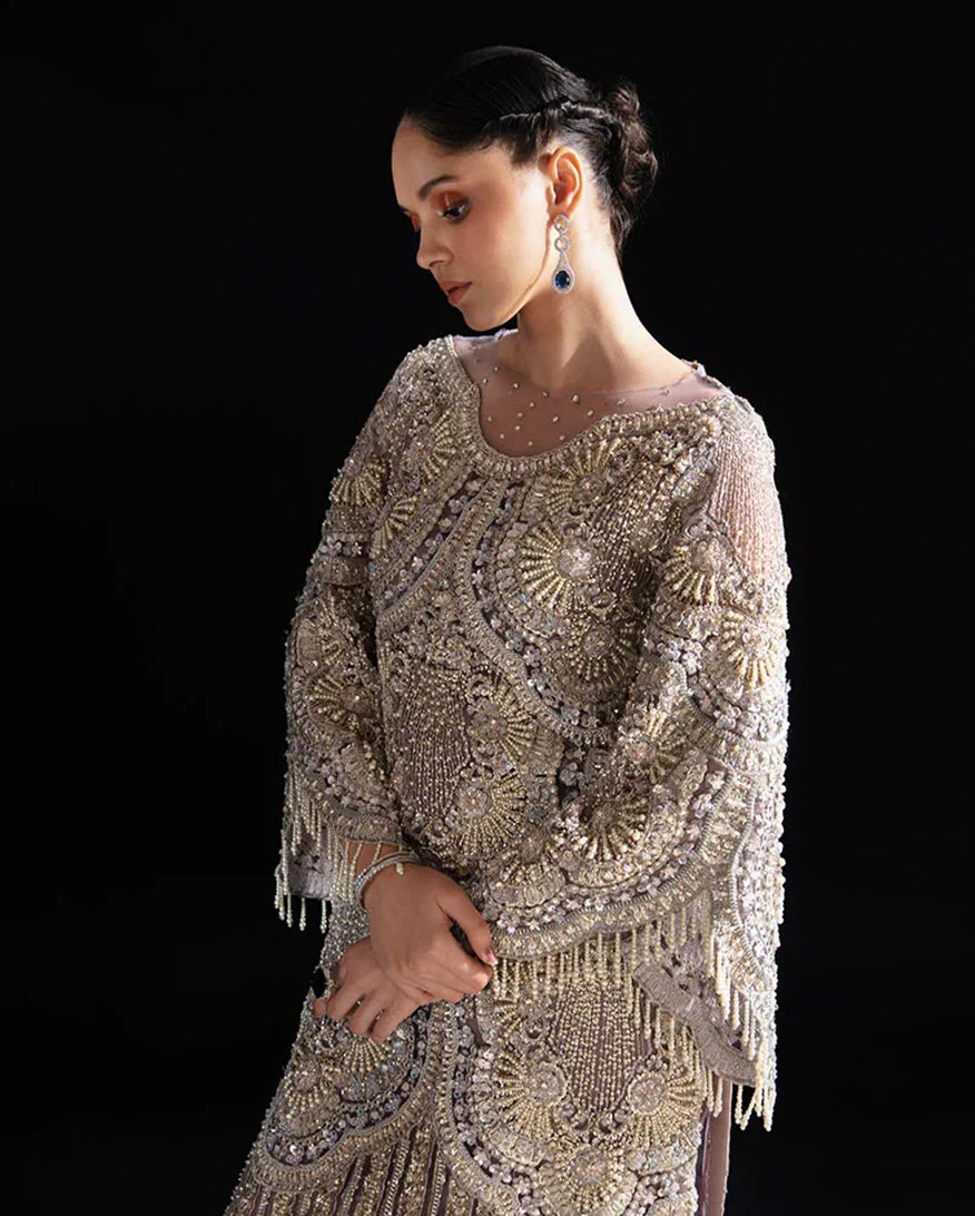 Women Wearing Nuru Lilac Long Shirt for Festive Events - Pakistani Designer Wear for Women in UK | Kifat