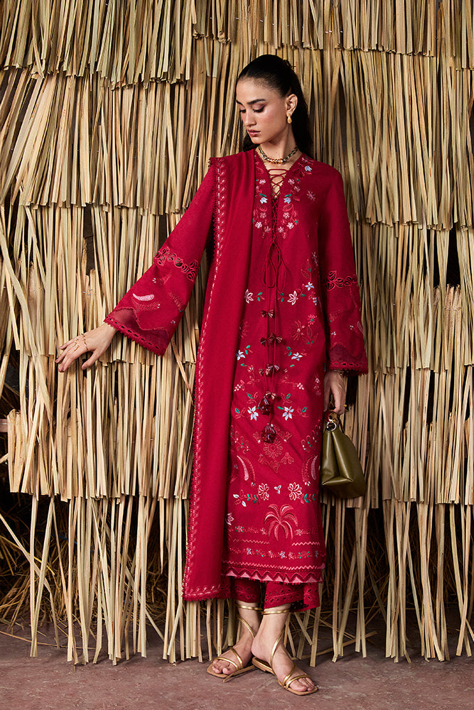 Model Wearing Suffuse by Sana Yasir NIVVI Ruby Red Straight shirt with culottes for Casual Dress- Pakistani Designer wear for Women in UK | Kifat