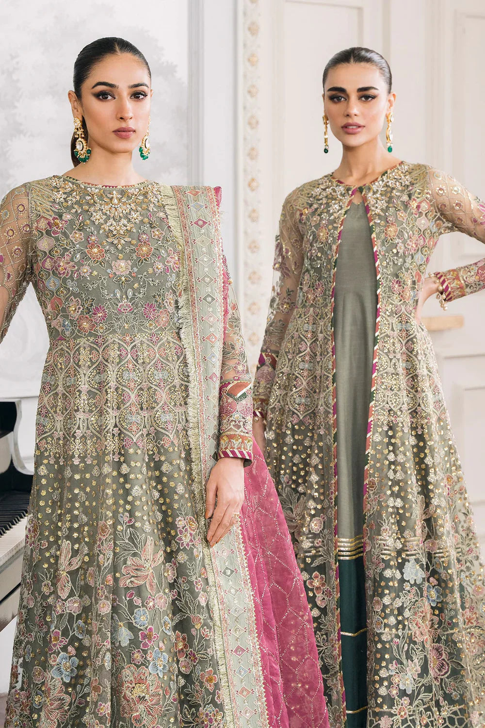 Baroque CH12-02 Sage Green Frock,Gown for Wedding Wear - Pakistani Designer Wear for Women in UK | Kifat