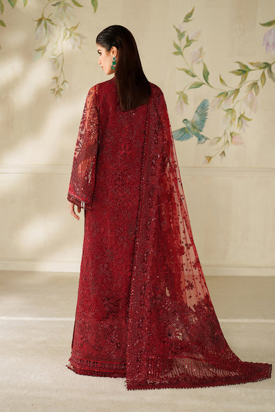 Baroque CH14-01 Maroon Sleek Long Shirt with Crushed Sharara,Front Open Gown with Sharara Pants for Wedding Wear - Pakistani Designer Wear for Women in UK | Kifat