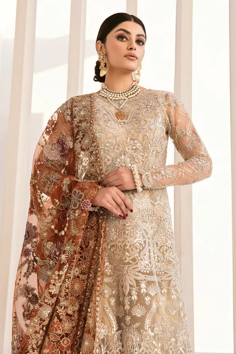 Baroque CH11-03 Ivory Long Shirt,Slit Maxi for Formal Events - Pakistani Designer Wear for Women in UK | Kifat