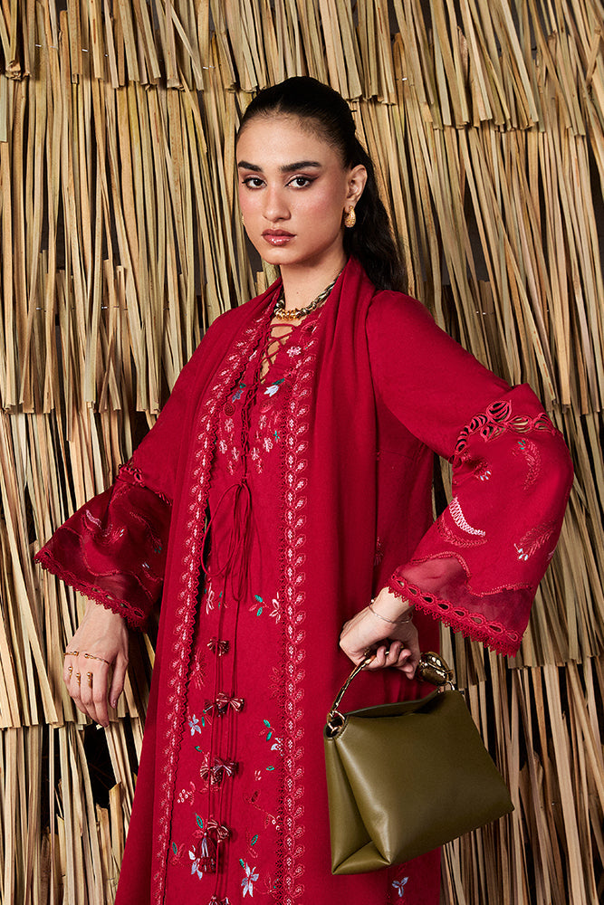Model Wearing Suffuse by Sana Yasir NIVVI Ruby Red Straight shirt with culottes for Casual Dress- Pakistani Designer wear for Women in UK | Kifat