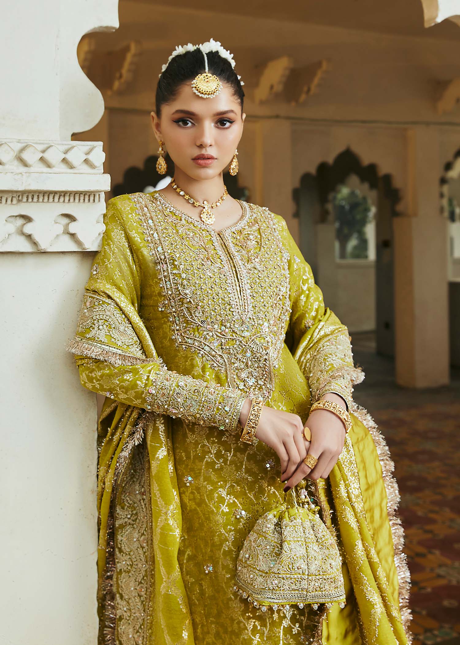 Kanwal Malik Parrot Green Shirt with culottes trousers for Luxury Wedding wear - Pakistani Designer Wear for Women in UK | Kifat