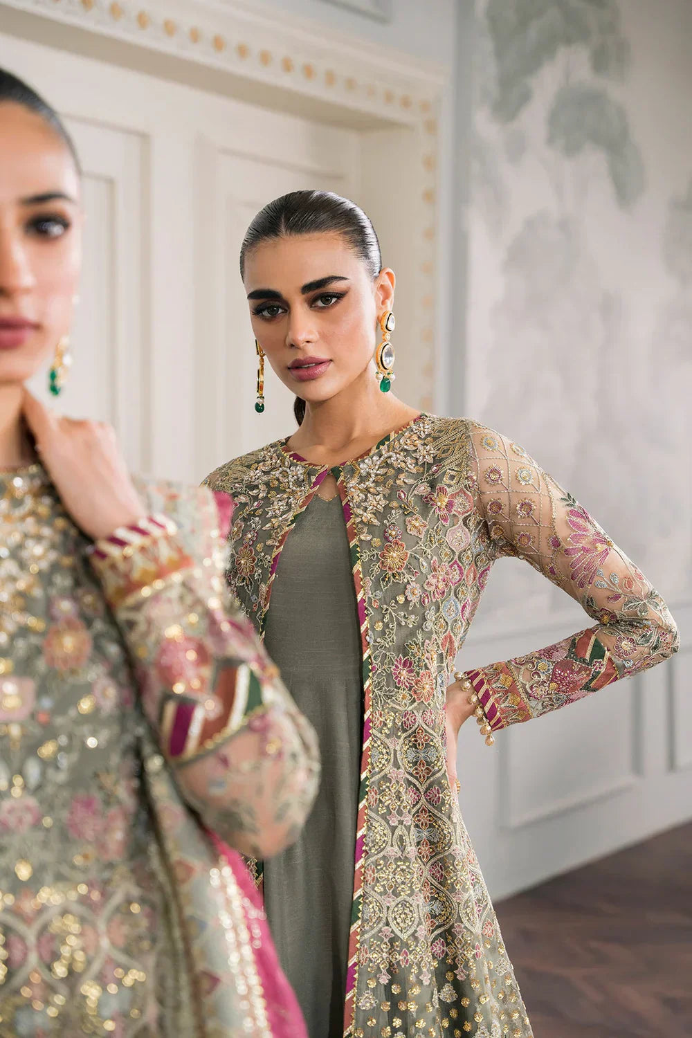 Baroque CH12-02 Sage Green Frock,Gown for Wedding Wear - Pakistani Designer Wear for Women in UK | Kifat