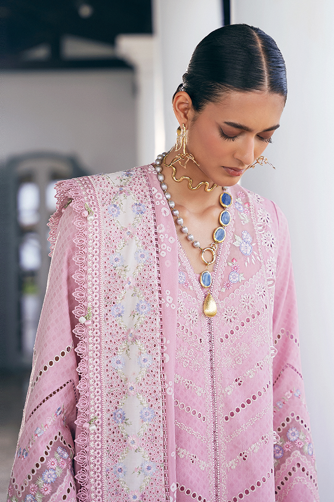 Model Wearing Suffuse by Sana Yasir SAFAR Lilac Pink front-open shirt with culottes for Casual Dress- Pakistani Designer wear for Women in UK | Kifat