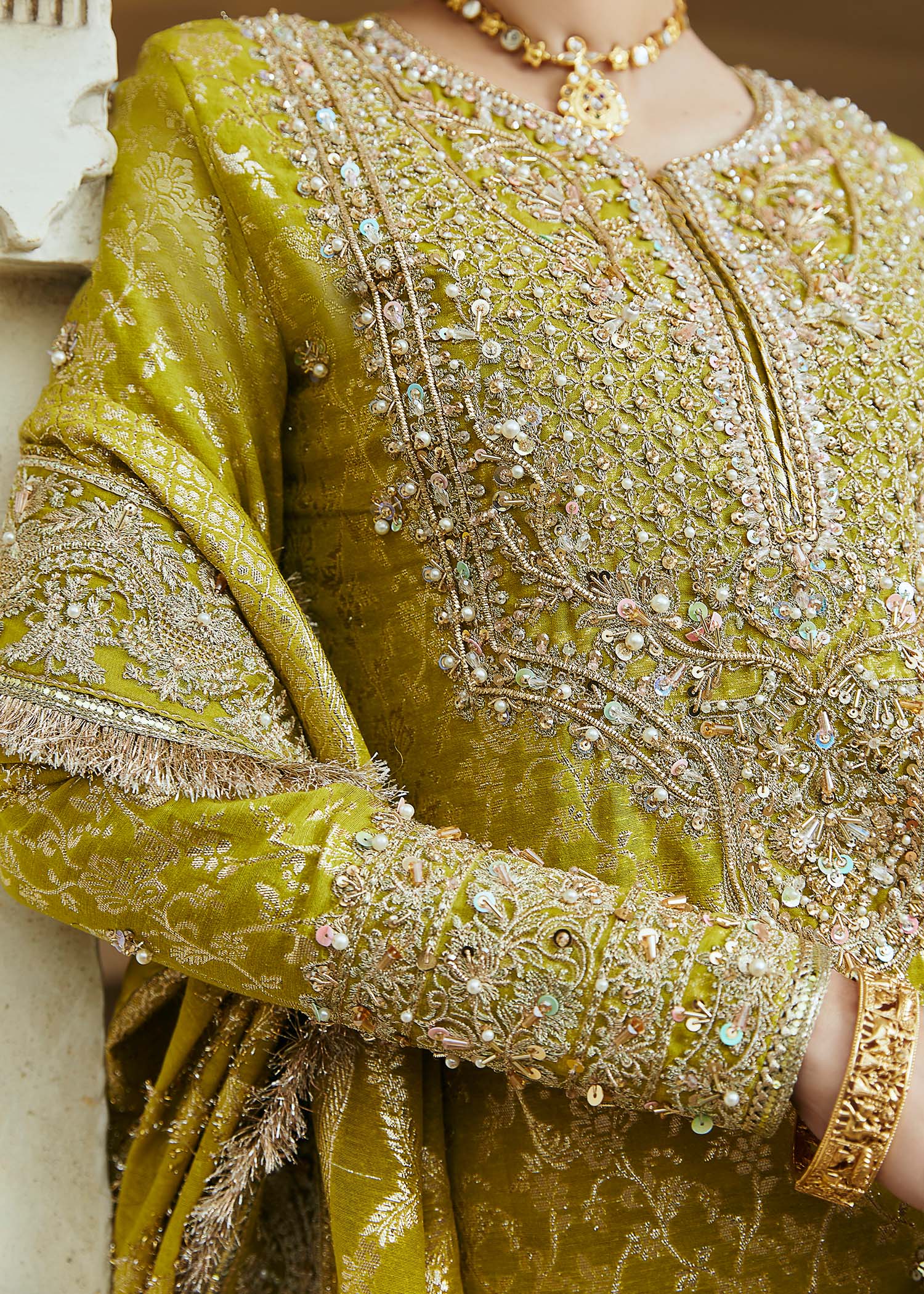 Kanwal Malik Parrot Green Shirt with culottes trousers for Luxury Wedding wear - Pakistani Designer Wear for Women in UK | Kifat