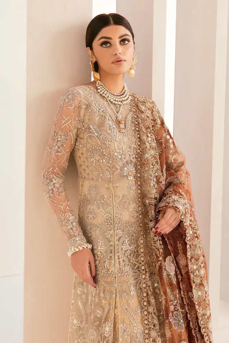 Baroque CH11-03 Ivory Long Shirt,Slit Maxi for Formal Events - Pakistani Designer Wear for Women in UK | Kifat