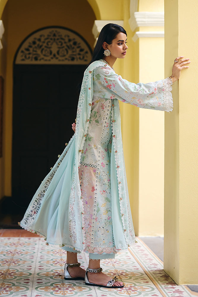 Women Wearing  REEVA Aqua Long Shirt with Pants for Festive Events - Pakistani Designer Wear for Women in UK | Kifat