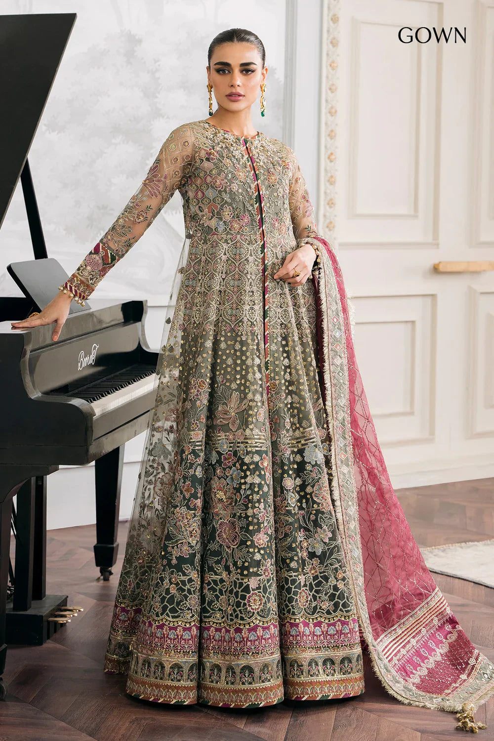 Baroque CH12-02 Sage Green Frock,Gown for Wedding Wear - Pakistani Designer Wear for Women in UK | Kifat