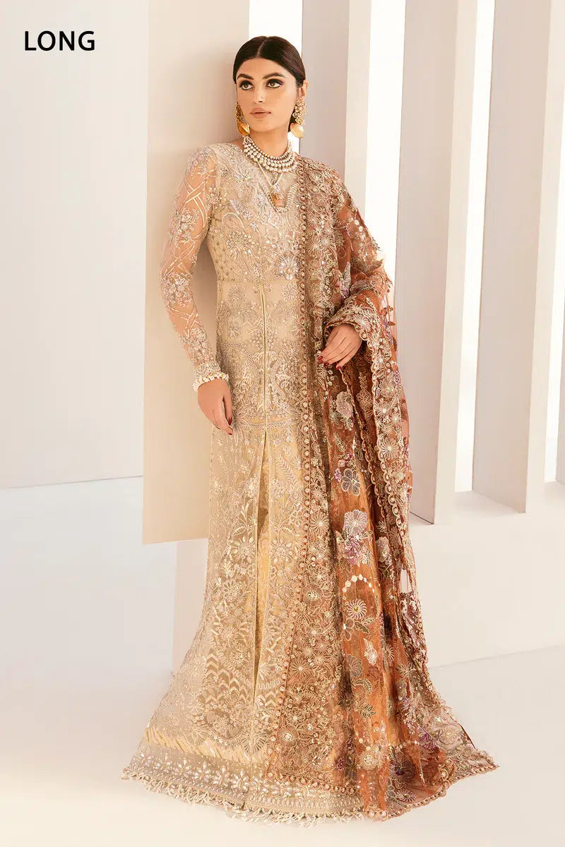 Baroque CH11-03 Ivory Long Shirt,Slit Maxi for Formal Events - Pakistani Designer Wear for Women in UK | Kifat