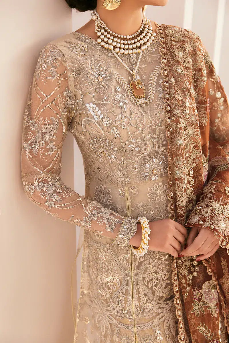 Baroque CH11-03 Ivory Long Shirt,Slit Maxi for Formal Events - Pakistani Designer Wear for Women in UK | Kifat