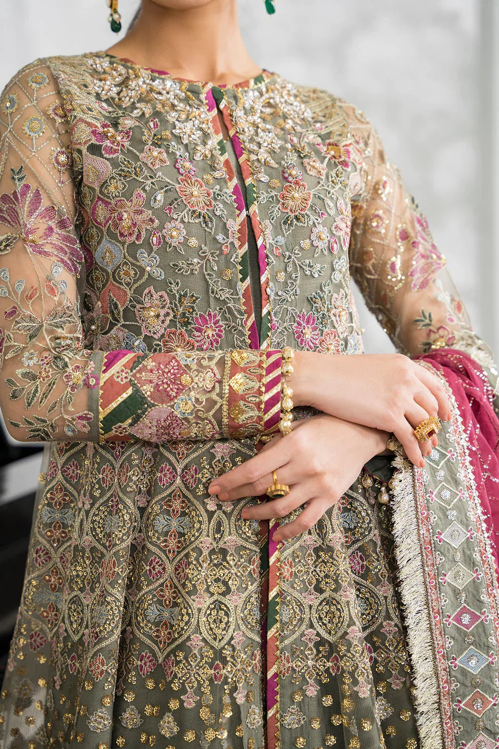 Baroque CH12-02 Sage Green Frock,Gown for Wedding Wear - Pakistani Designer Wear for Women in UK | Kifat