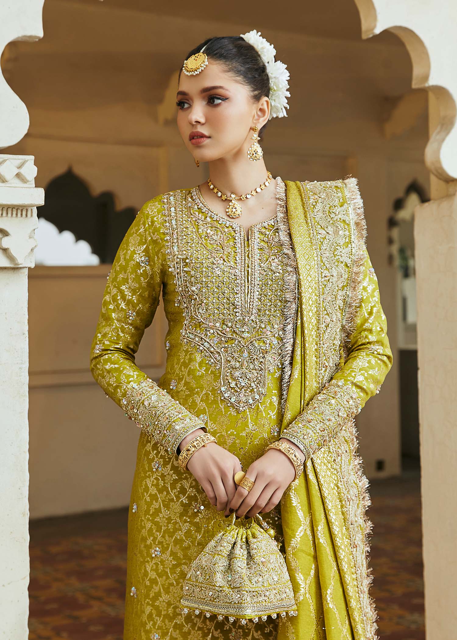 Kanwal Malik Parrot Green Shirt with culottes trousers for Luxury Wedding wear - Pakistani Designer Wear for Women in UK | Kifat