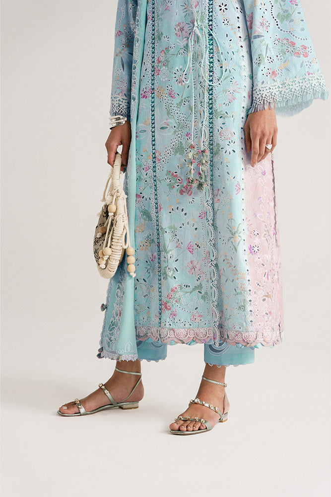 Women Wearing  REEVA Aqua Long Shirt with Pants for Festive Events - Pakistani Designer Wear for Women in UK | Kifat