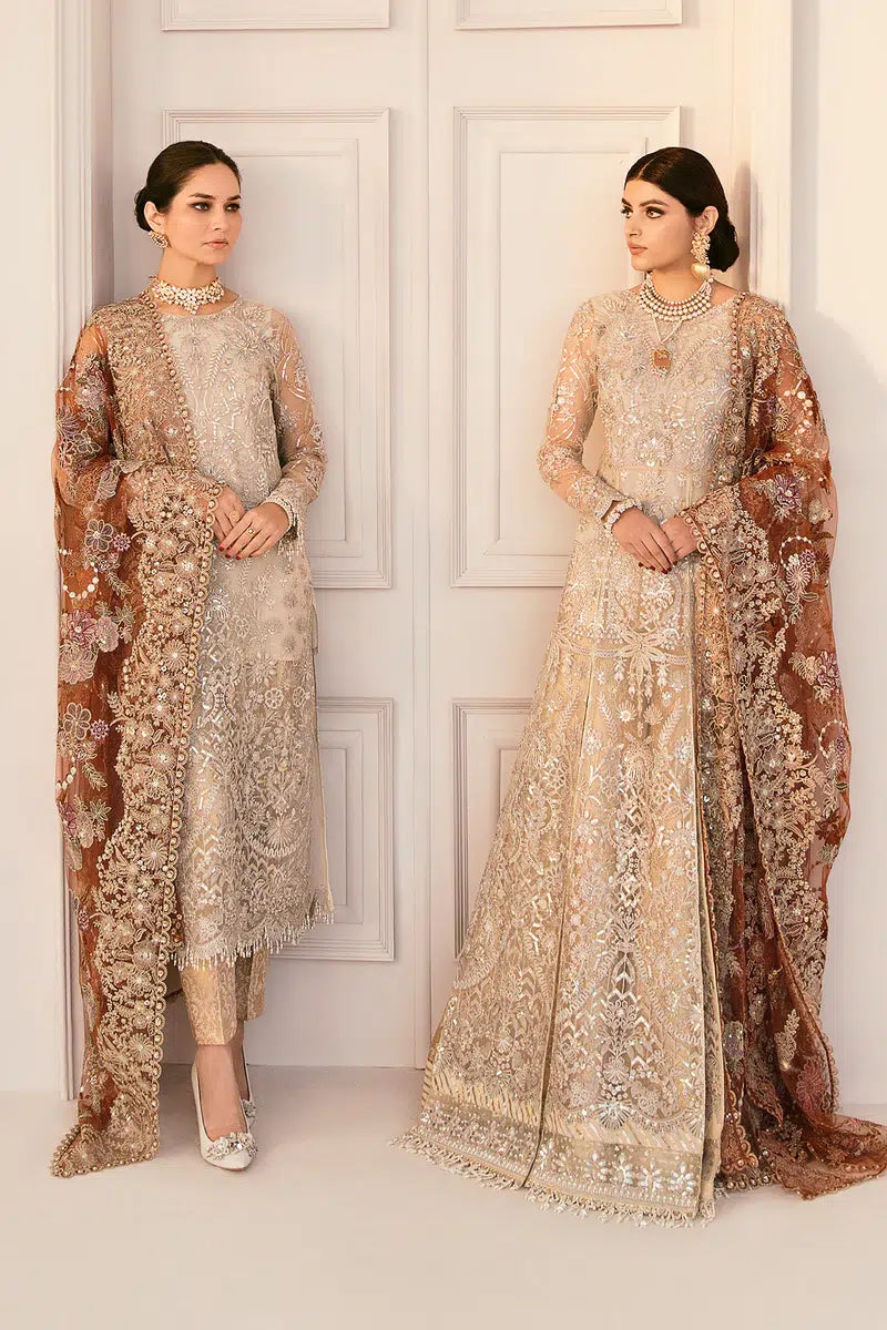 Baroque CH11-03 Ivory Long Shirt,Slit Maxi for Formal Events - Pakistani Designer Wear for Women in UK | Kifat