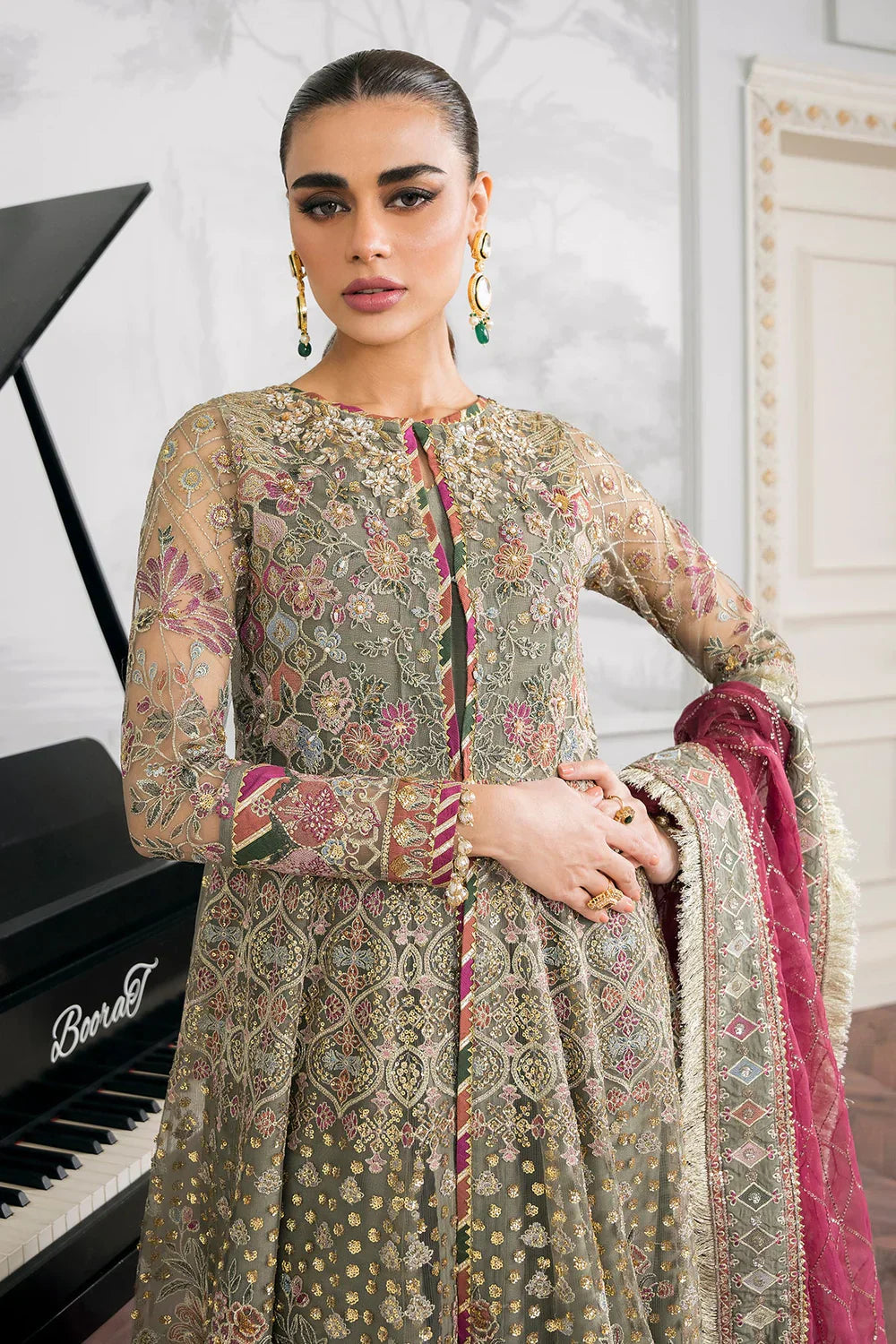 Baroque CH12-02 Sage Green Frock,Gown for Wedding Wear - Pakistani Designer Wear for Women in UK | Kifat