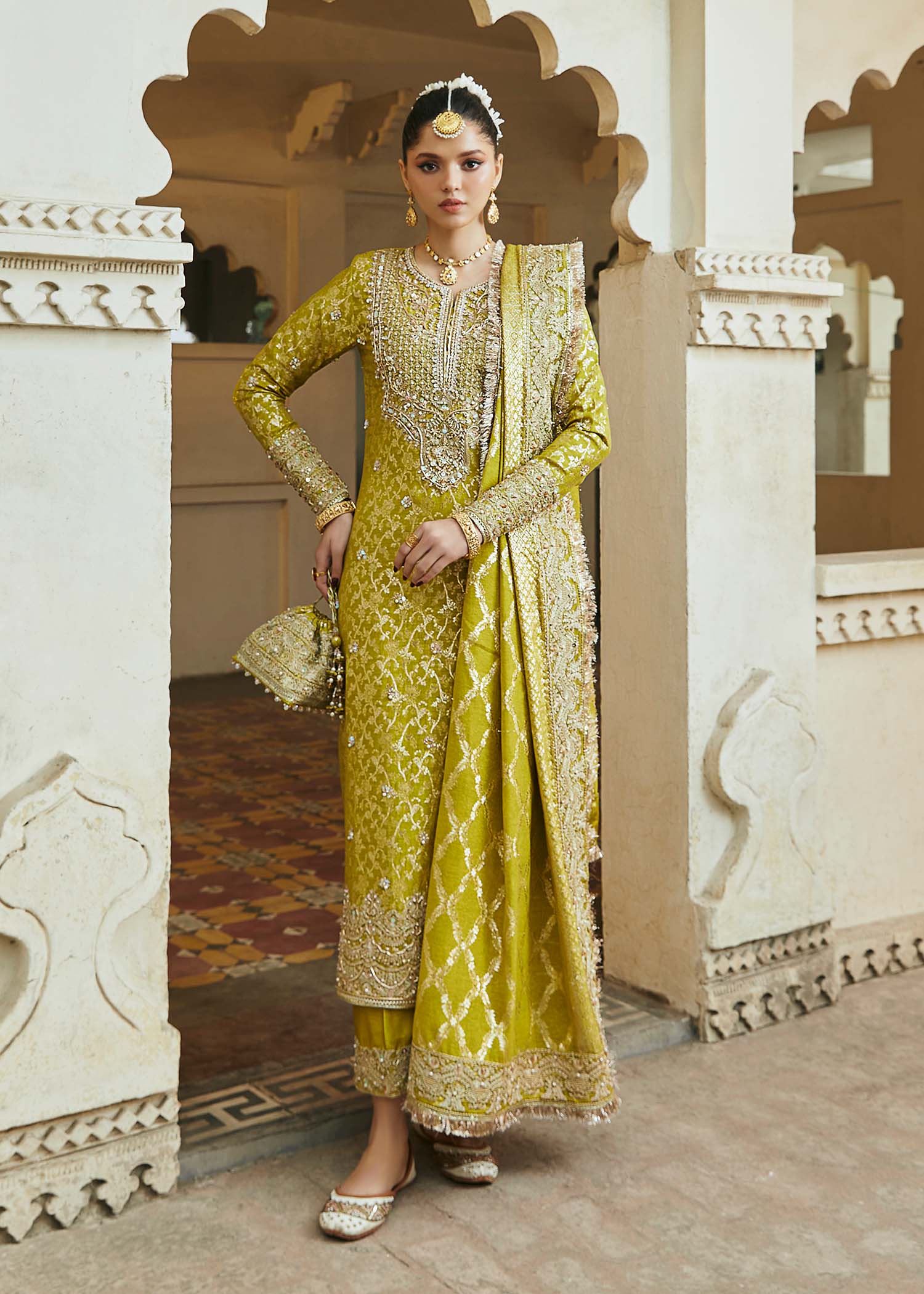 Kanwal Malik Parrot Green Shirt with culottes trousers for Luxury Wedding wear - Pakistani Designer Wear for Women in UK | Kifat