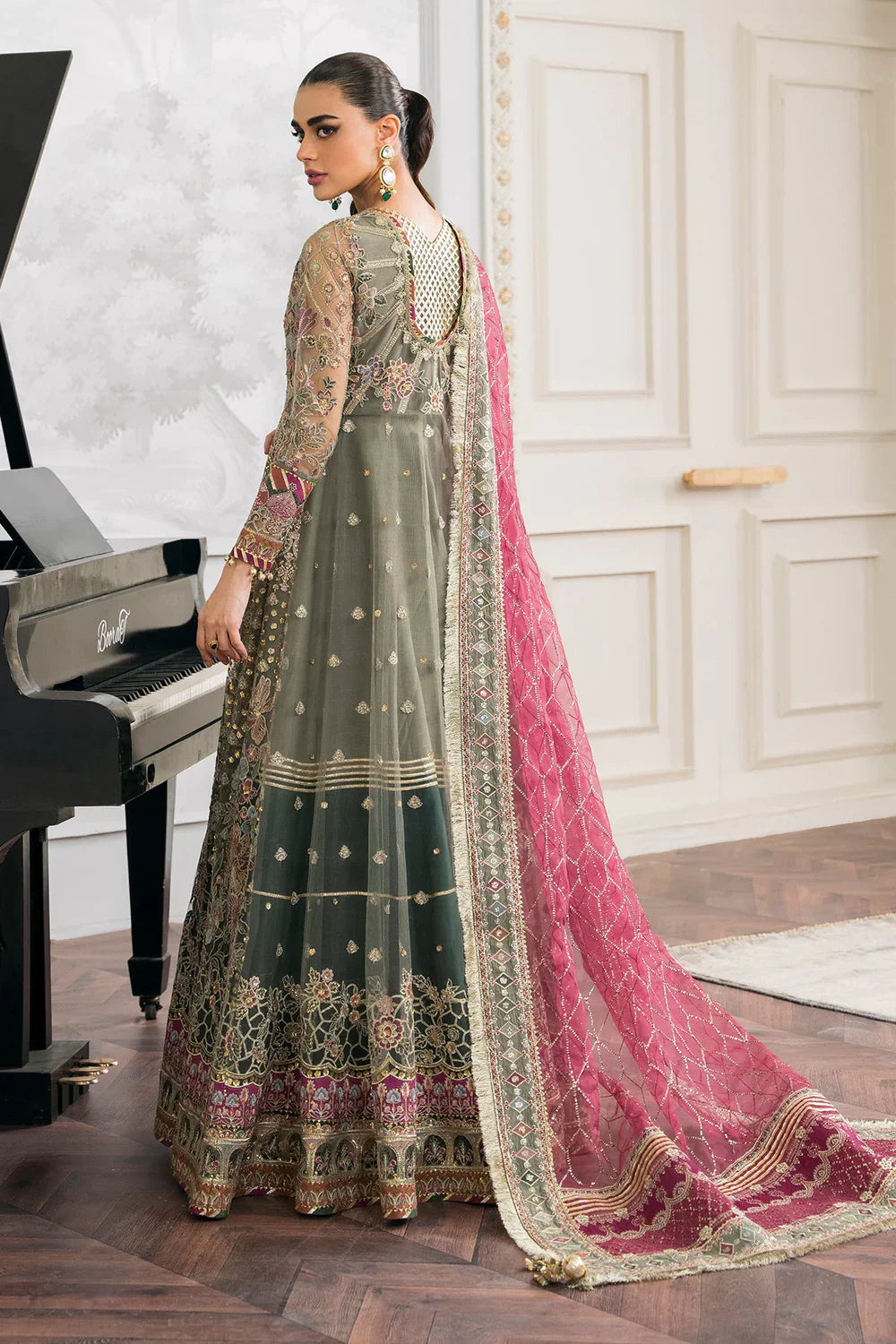 Baroque CH12-02 Sage Green Frock,Gown for Wedding Wear - Pakistani Designer Wear for Women in UK | Kifat