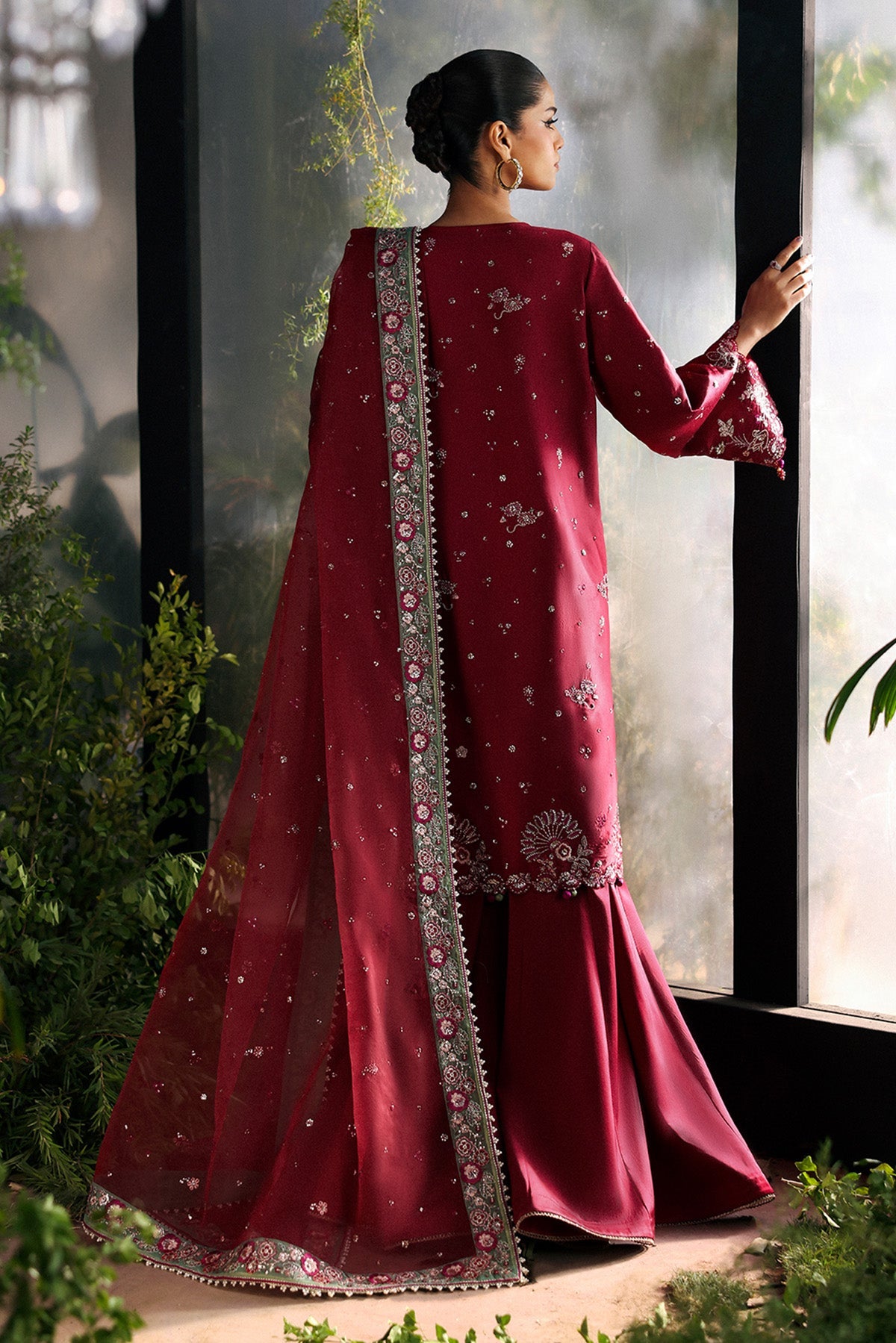 Women Wearing Yalira Cherry Shirt With Sharara  For Festive Events - Pakistani Designer Wear For Women In Uk | Kifat