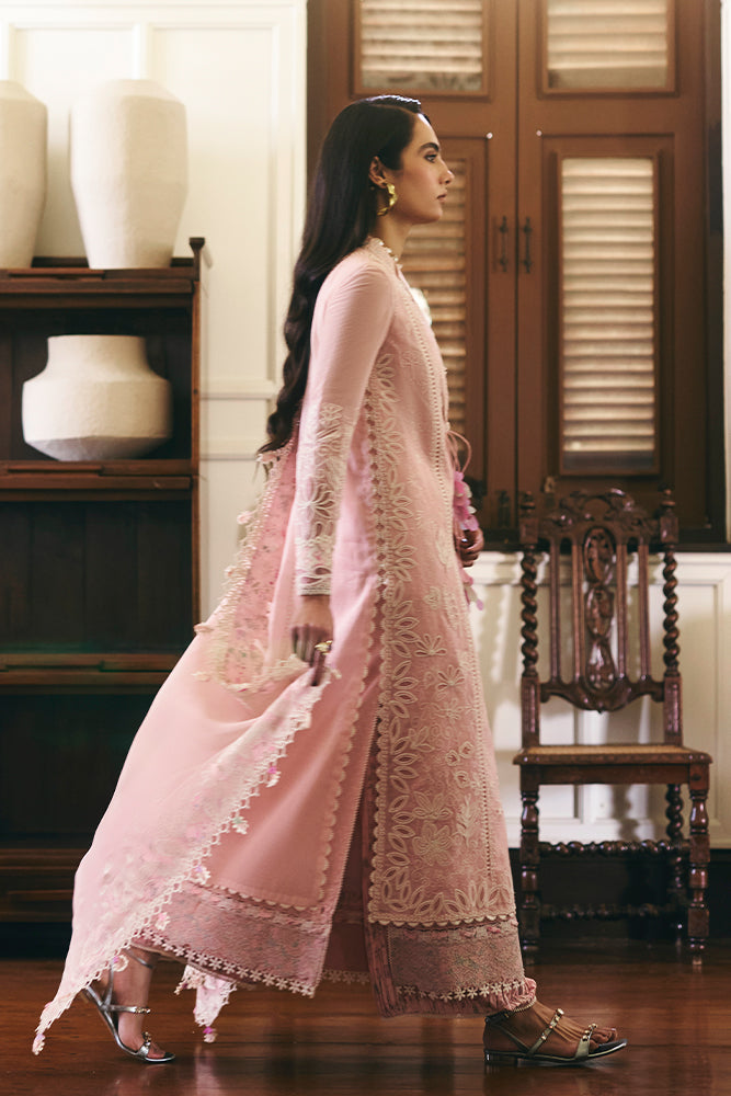Women Wearing MAHAE Tea Pink Long Shirt with Culottes for Festive Events - Pakistani Designer Wear for Women in UK | Kifat