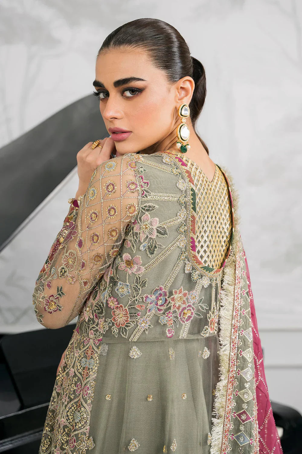 Baroque CH12-02 Sage Green Frock,Gown for Wedding Wear - Pakistani Designer Wear for Women in UK | Kifat
