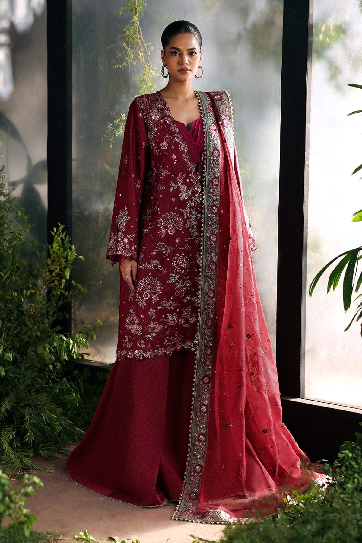 Women Wearing Yalira Cherry Shirt With Sharara  For Festive Events - Pakistani Designer Wear For Women In Uk | Kifat