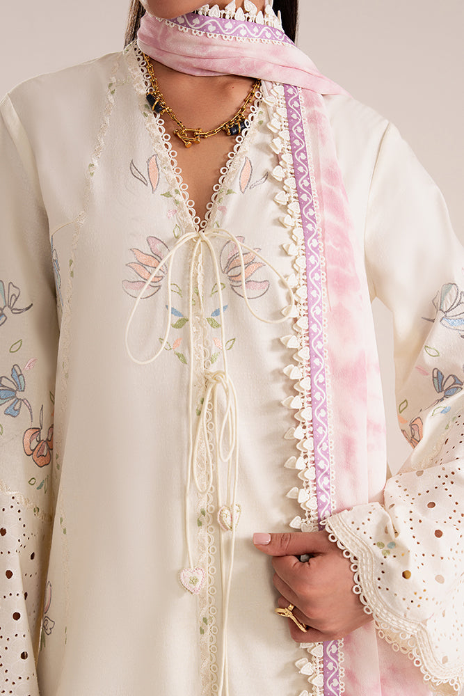 Model Wearing Suffuse by Sana Yasir ZEYRA Off-white front-open shirt with culottes for Casual Dress- Pakistani Designer wear for Women in UK | Kifat