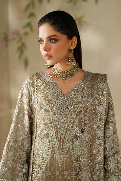 Baroque CH14-08 Coffee A-Line Shirt with Sharara Pants,Sleek Shirt with Trouser for Formal Events - Pakistani Designer Wear for Women in UK | Kifat