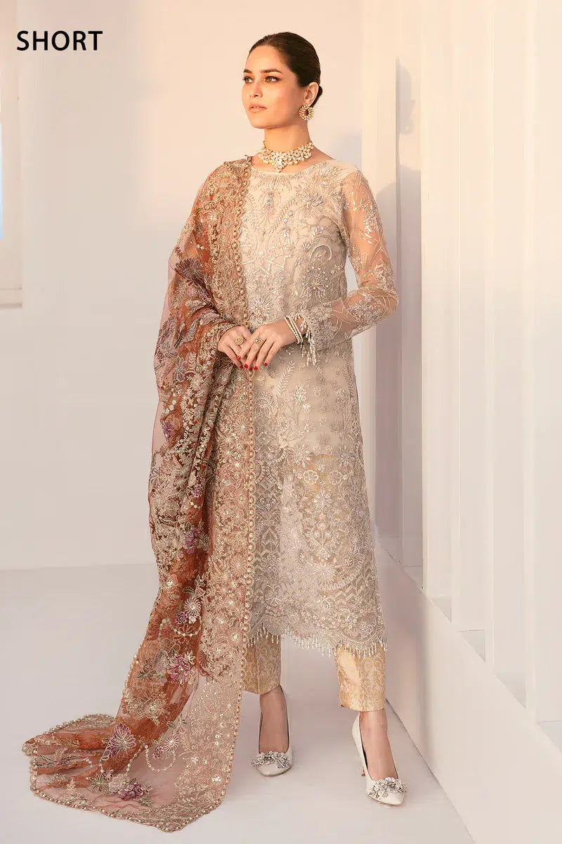Baroque CH11-03 Ivory Long Shirt,Slit Maxi for Formal Events - Pakistani Designer Wear for Women in UK | Kifat