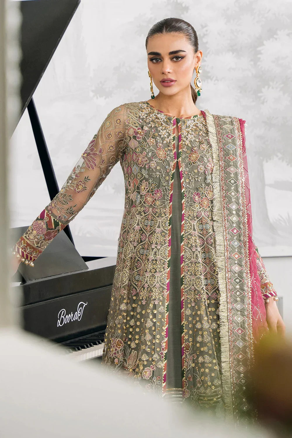 Baroque CH12-02 Sage Green Frock,Gown for Wedding Wear - Pakistani Designer Wear for Women in UK | Kifat