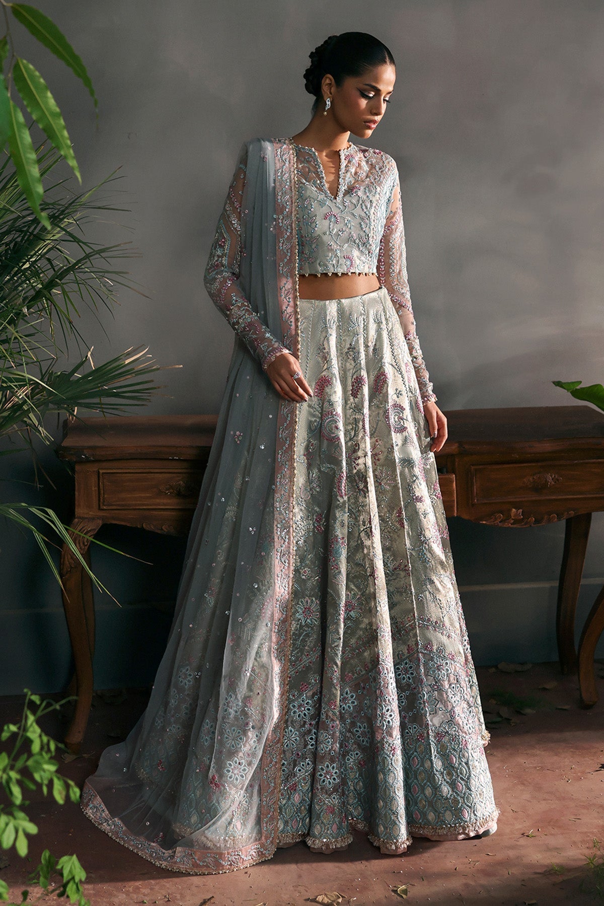 Women Wearing Elanora Aqua Lehnga Choli  For Festive Events - Pakistani Designer Wear For Women In Uk | Kifat