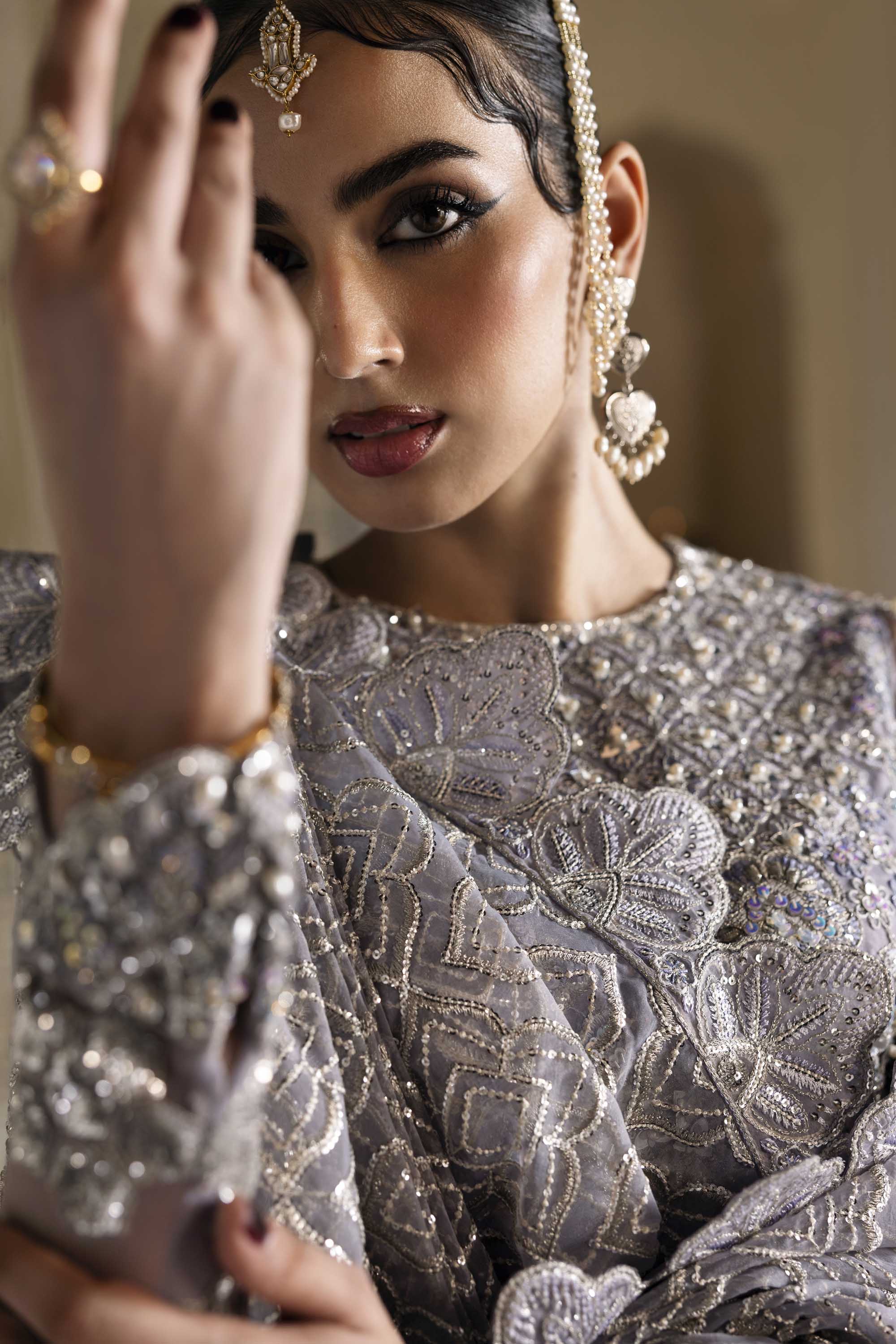 Women Wearing Yashm Lilac Front Open Shirt For Formals Events - Pakistani Designer Wear For Women In UK | Kifat