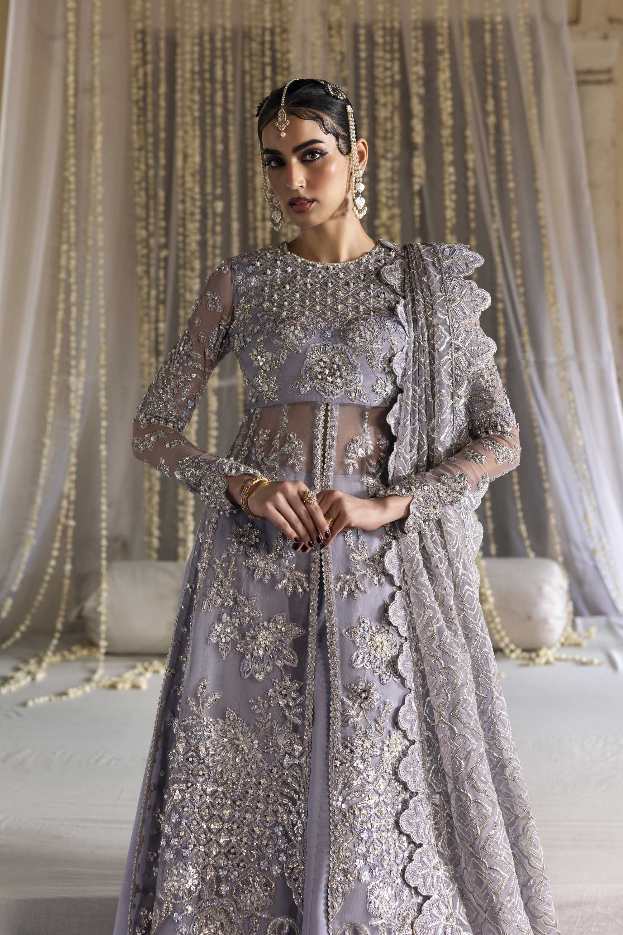 Women Wearing Yashm Lilac Front Open Shirt For Formals Events - Pakistani Designer Wear For Women In UK | Kifat