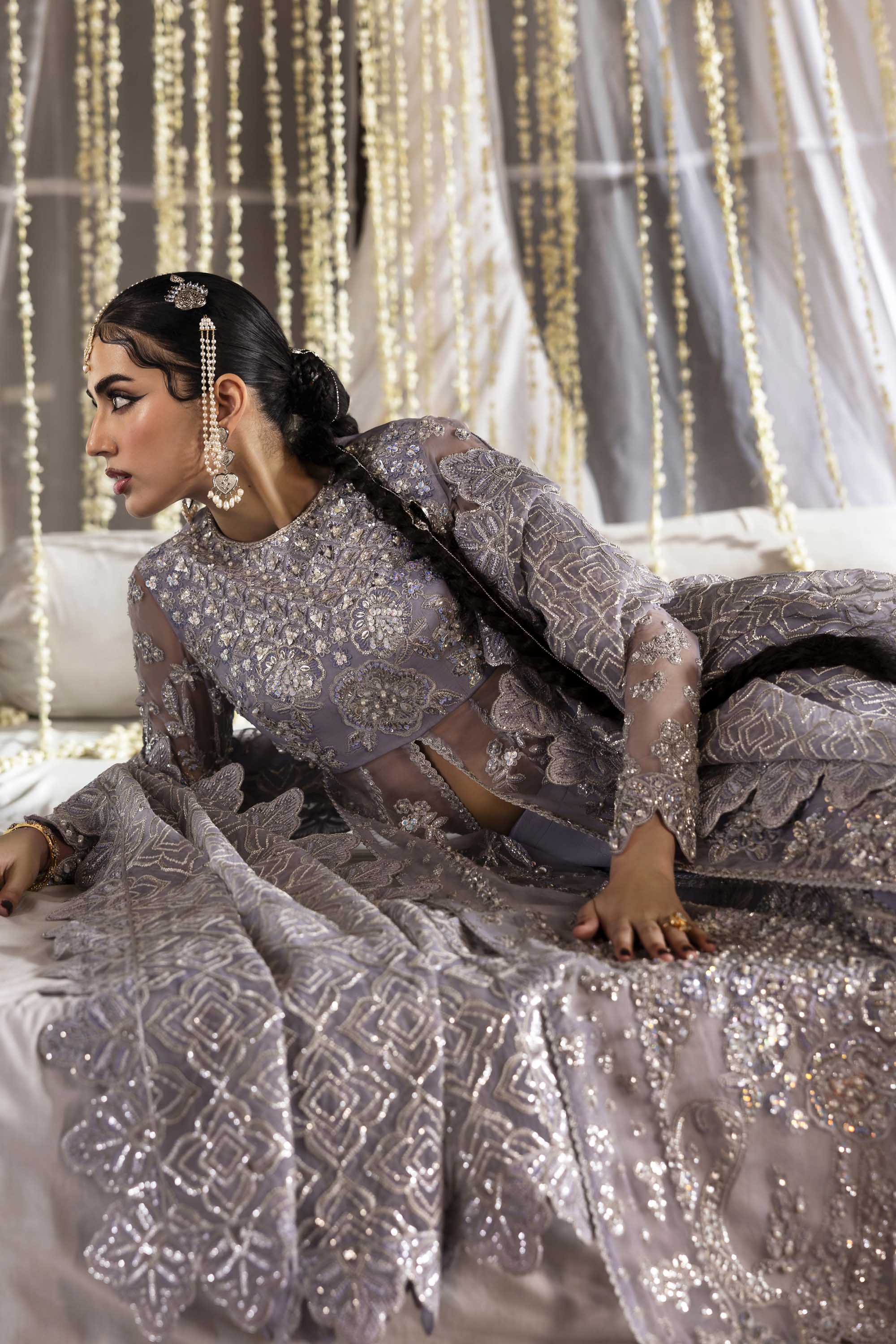 Women Wearing Yashm Lilac Front Open Shirt For Formals Events - Pakistani Designer Wear For Women In UK | Kifat