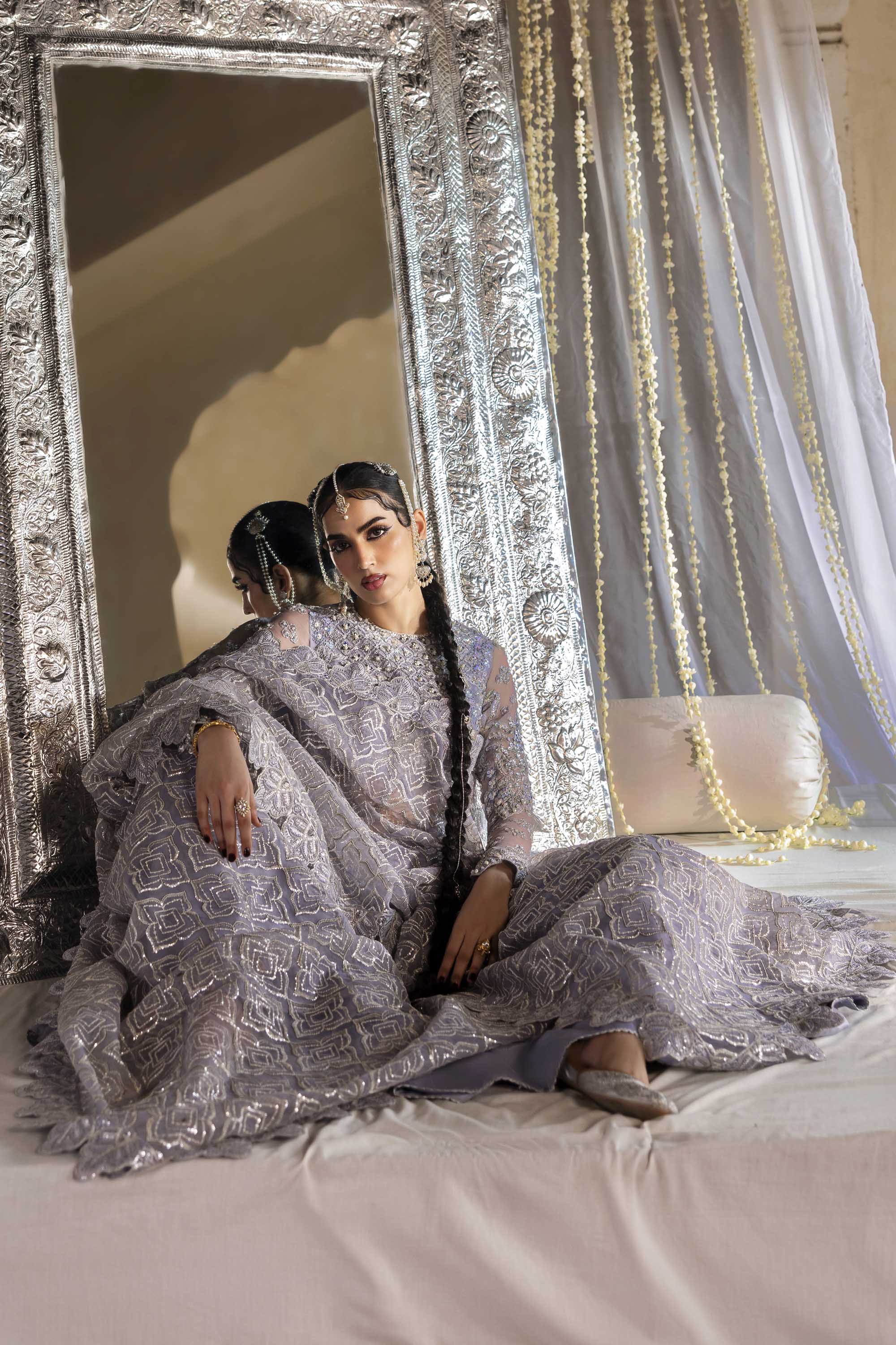 Women Wearing Yashm Lilac Front Open Shirt For Formals Events - Pakistani Designer Wear For Women In UK | Kifat