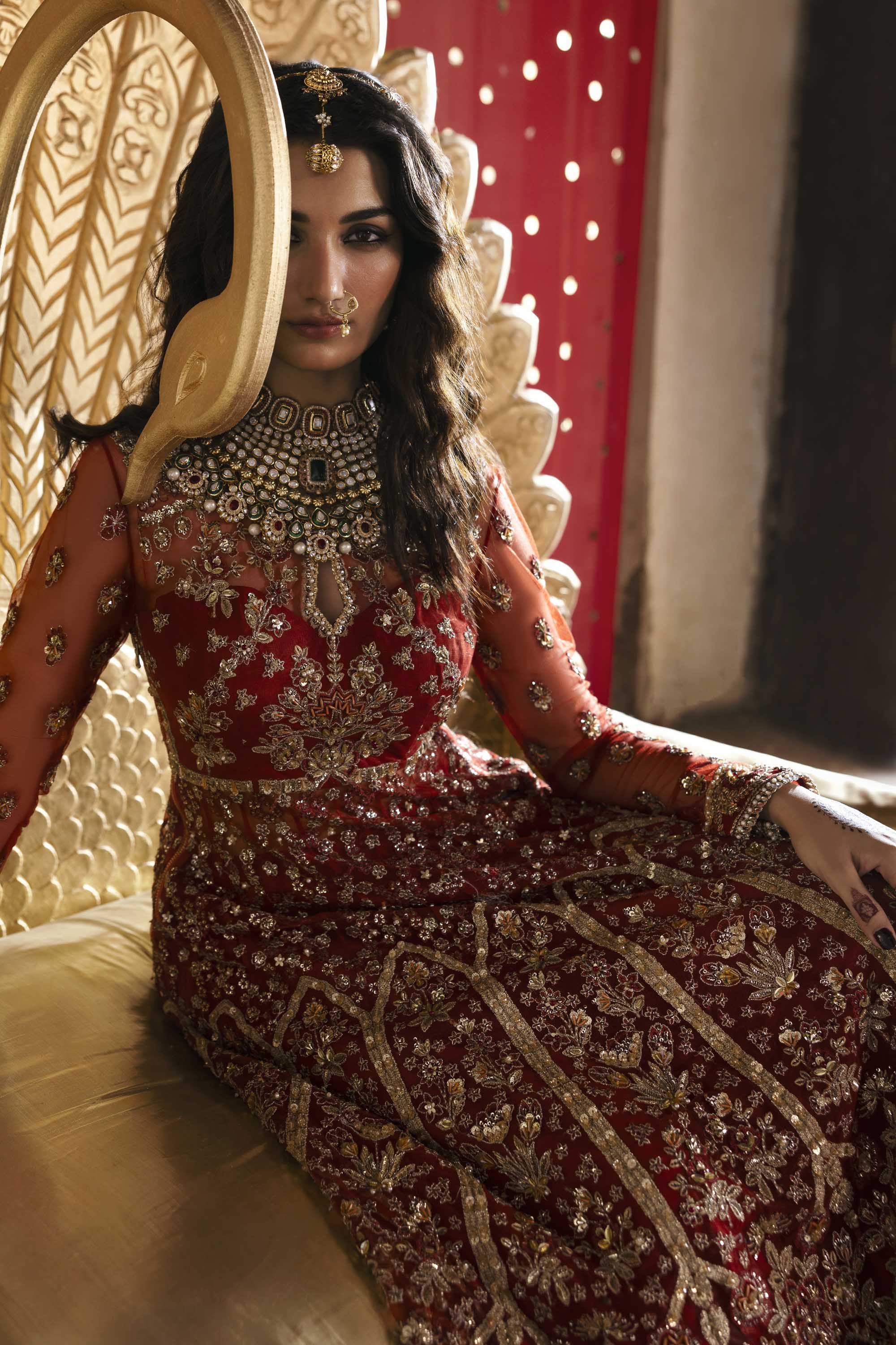 Women Wearing Marjaan Orange Peshwas For Formals Events - Pakistani Designer Wear For Women In UK | Kifat