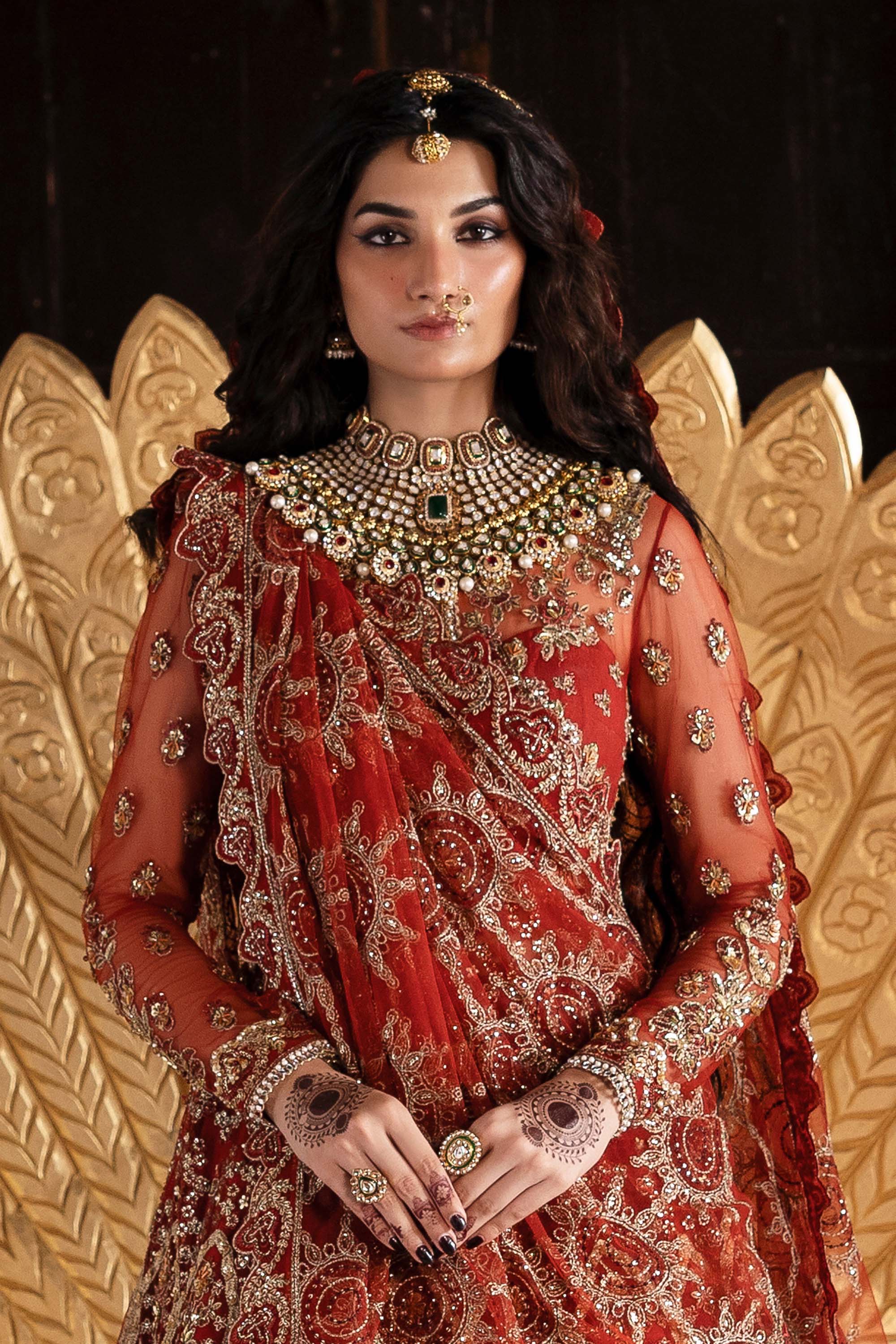 Women Wearing Marjaan Orange Peshwas For Formals Events - Pakistani Designer Wear For Women In UK | Kifat
