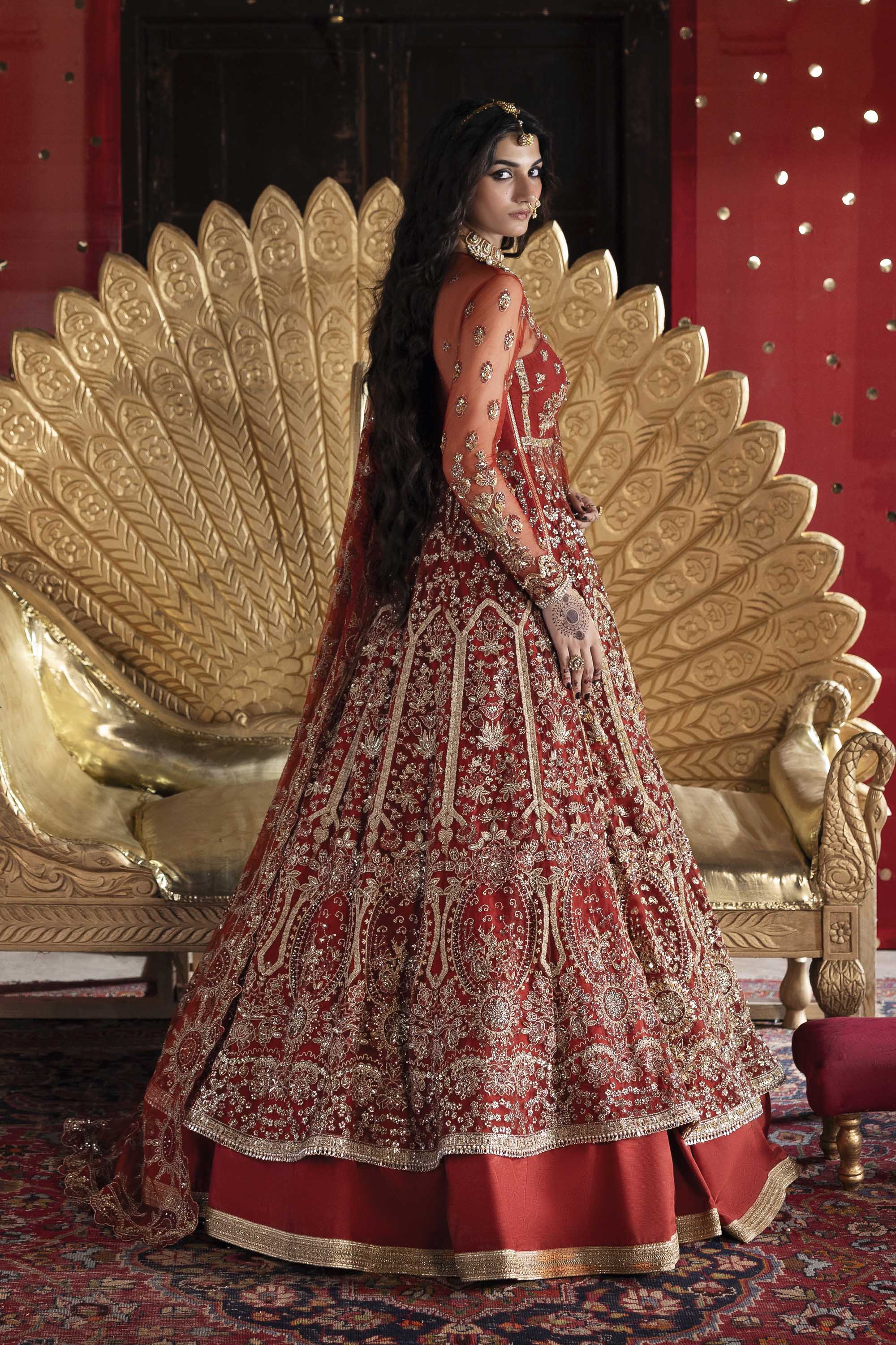 Women Wearing Marjaan Orange Peshwas For Formals Events - Pakistani Designer Wear For Women In UK | Kifat
