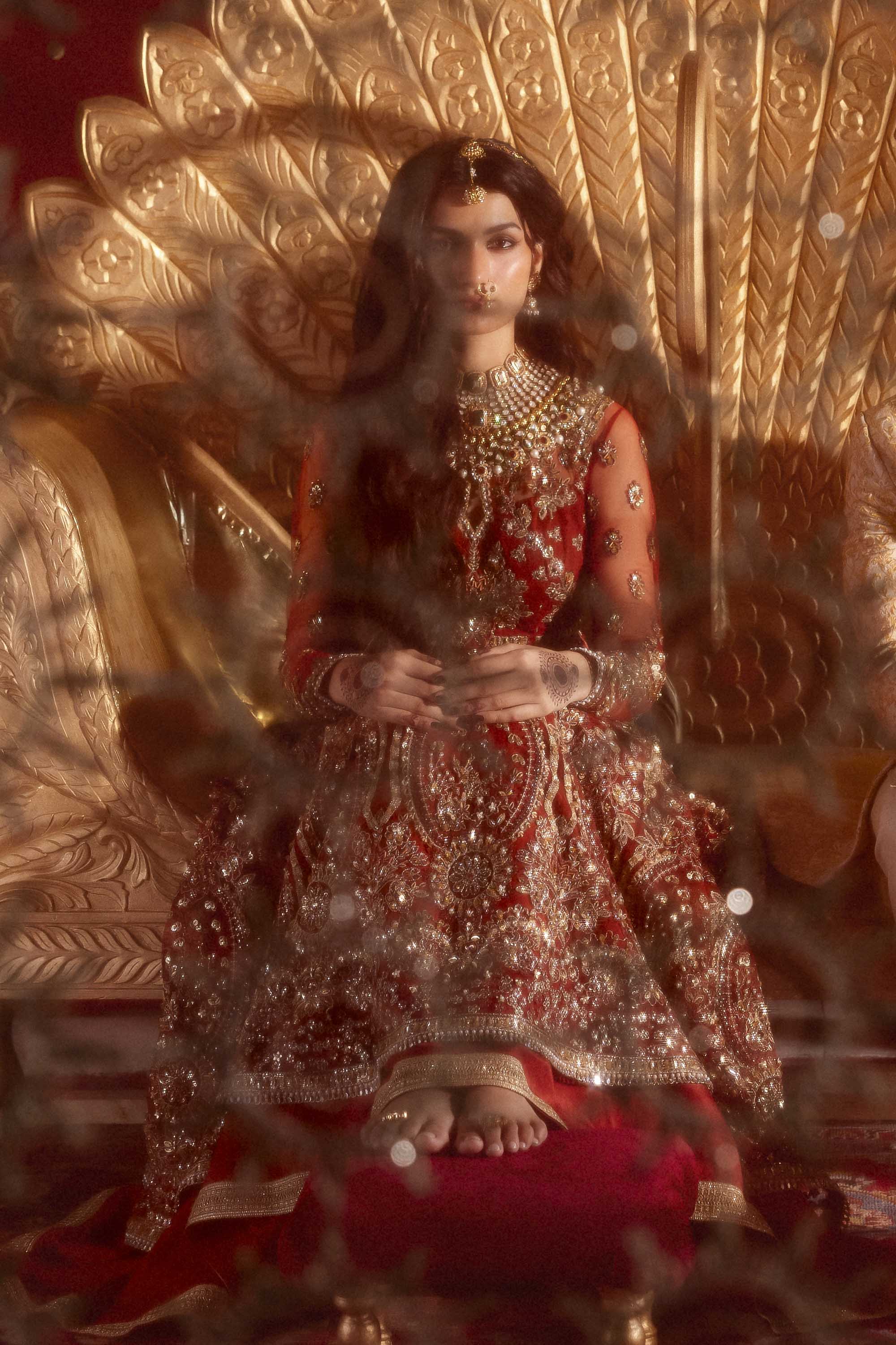 Women Wearing Marjaan Orange Peshwas For Formals Events - Pakistani Designer Wear For Women In UK | Kifat