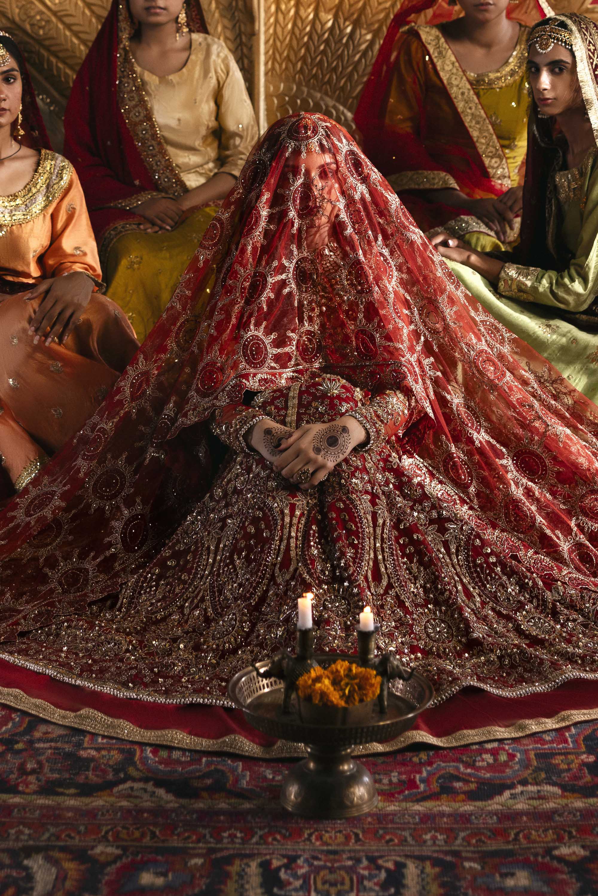 Women Wearing Marjaan Orange Peshwas For Formals Events - Pakistani Designer Wear For Women In UK | Kifat